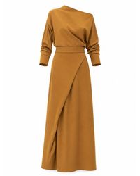 Julia Allert - Draped Boat-Neck Blouse & Wrap Midi Skirt Set – Mustard - Lyst