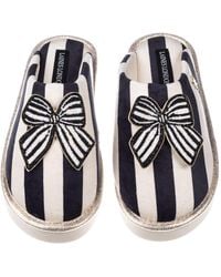 Laines London - Flatform Stripe Closed Toe Slippers With Stripe Bow Brooches - Lyst