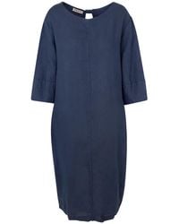 Haris Cotton - Keyhole Neckline Midi Linen Dress With Three Quarter Sleeve - Lyst