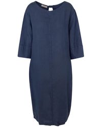 Haris Cotton - Keyhole Neckline Midi Linen Dress With Three Quarter Sleeve - Lyst