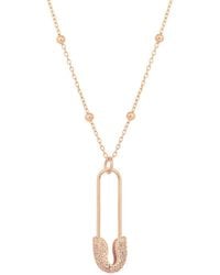 Spero London - Pave Safety Pin Necklace Jewelled With Beaded Chain - Lyst
