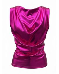 Imaatu - Onu Glam Metallic Faux Leather Cowl Neck Top - Lyst