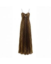 Mac Duggal - Sleeveless Metallic Pleated Gown With Flower Accent - Lyst