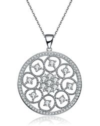 Genevive Jewelry - Cz Sterling Silver White Gold Plated Round Pendant - Lyst