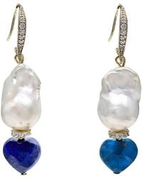 Farra - Baroque Pearls With Heart Shaped Lapis And Apatite Dangle Earrings - Lyst