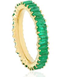 Artisan Yellow Gold Baguette Emerald B& Ring Women Handmade Jewellery - Green
