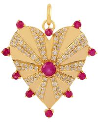 Artisan - Natural Gemstone Ruby 14k Yellow Gold Diamond Heart Shape Pendant - Lyst