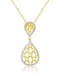Genevive Jewelry - Cubic Zirconia Sterling Two Tone Teardrop Pendant - Lyst