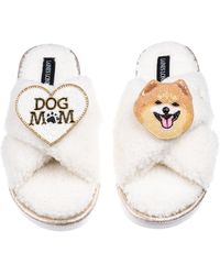 Laines London - Neutrals Laines Neutral Boucle Slippers With Teddy The Pomeranian & Dog Mum/Mom Brooches - Lyst