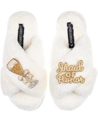 Laines London - Neutrals Classic Laines Slippers With Maid Of Honor Brooches - Lyst