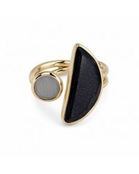 By Ozge - Moonlit Eclipse Goldstone & Moonstone Plated Adjustable Ring - Lyst