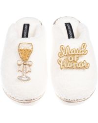 Laines London - Neutrals Teddy Closed Toe Slippers With Maid Of Honor Brooches - Lyst