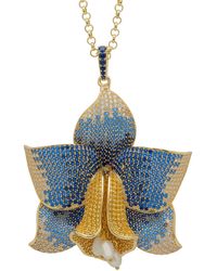 LÁTELITA London - Daffodil With Pearls Pendant Necklace Gold Sapphire Cz - Lyst