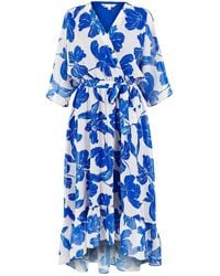 Yumi' - Kimono Sleeves Midi Dip Hem Wrap Midi Dress - Lyst