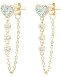 KAMARIA - Heart Chain Stud Earrings With Crystals - Lyst