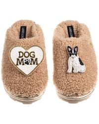 Laines London - Neutrals Teddy Closed Toe Slippers With Dog Mum/Mom & Sitting French Bulldog - Lyst
