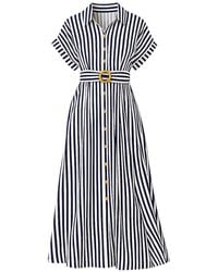 Yumi' - Stripe Print Relaxed Midi Shirt Dress With Belt - Lyst