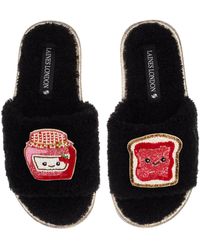 Laines London - Teddy Slider Slippers With Laines Loveables Jam & Toast Brooches - Lyst