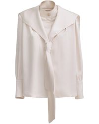 Julia Allert - Neutrals Satin Sailor Collar Tie Front Blouse – Ivory - Lyst