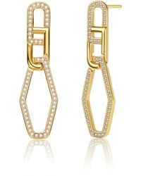 Genevive Jewelry - Sterling Silver Gold Plated Clear Cubic Zirconia Square Drop Earrings - Lyst