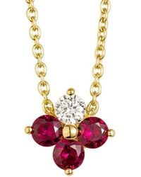 Juvetti - Clover Ruby & Diamond Necklace - Lyst