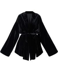 LIA ARAM - Velvet Belted Wrap Blazer - Lyst