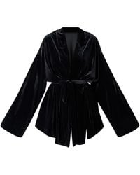 LIA ARAM - Velvet Belted Wrap Blazer - Lyst