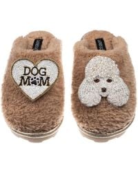 Laines London - Neutrals Teddy Closed Toe Slippers With Pearl The Poodle & Dog Mum Mom Brooches - Lyst