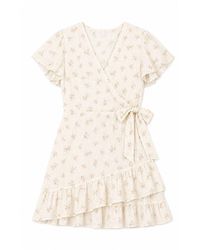 Yumi' - Rose Print Wrap Over Frill Dress - Lyst