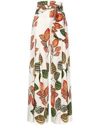 Marianna Déri - Palazzo Pants With Leaf Print And Tie Belt - Lyst