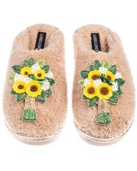 Laines London - Neutrals Teddy Closed Toe Slippers With Bouquet Brooches - Lyst