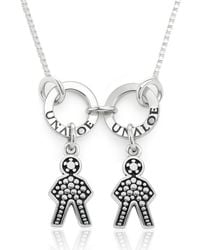 Unaloe - Sterling Necklace With Double Figure Pendant – Child Silhouette Charms, Personalised Family Keepsake Jewellery - Lyst