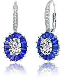 Genevive Jewelry - Sterling Silver With Rhodium Plated & Sapphire Cubic Zirconia Leverback Earrings - Lyst