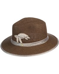 Laines London - Straw Woven Hat With Pearl Beaded Turtle - Lyst