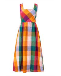 Yumi' - Multicolour Seersucker Cotton Midi Sun Dress - Lyst