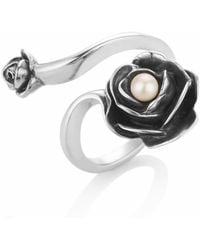 Unaloe - Rose Ring With Natural Pearl – Adjustable Sterling Flower Jewelry - Lyst