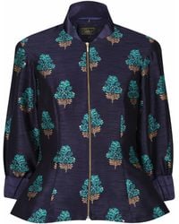 Lioness by Tf - Aquamarine Embroidered Raw Silk Fitted Jacket Blouse - Lyst