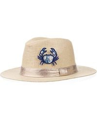 Laines London - Neutrals Straw Woven Hat With Embellished Mediterranean Crab Brooch - Lyst