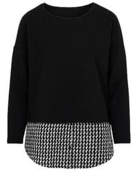 Conquista - Houndstooth & Button Detail Long Sleeve Top With Optional Shirt Collar By Fashion - Lyst