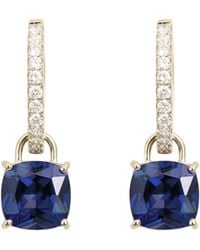 Juvetti - Oreol Sapphire Cushion Cut & Diamond Hoop Drop Earrings - Lyst