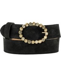 Peachy Belts Ltd - Suede Belt With Leopard Oval Diamante Buckle - Lyst