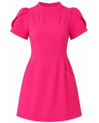 Girl In Mind - Ami Tulip Sleeve High Neck Mini Dress Fushia - Lyst