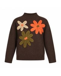 Yumi' - Knitted High Neck Jumper With Applique Flowers - Lyst