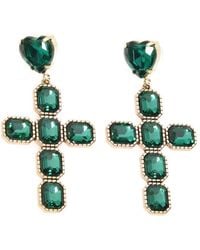 Addicted - Diana Earrings Cross Crystals Emerald - Lyst