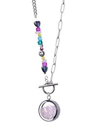My Little Nature - Rose Quartz Birthstone Necklace With Joyful Beaded Toggle Clasp Chain - Lyst