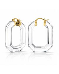Gold & Honey - Crystal Clear Geometric Cut Hoop Earrings - Lyst