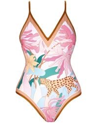 Jessie Zhao New York - Blush Jungle Reversible V-Neck One-Piece Swimsuit - Lyst
