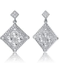 Genevive Jewelry - Cubic Zirconia Sterling Silver White Gold Plated Antique Shape Drop Earrings - Lyst
