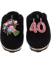 Laines London - Teddy Closed Toe Slippers With 40Th Birthday & Flowers Brooches - Lyst