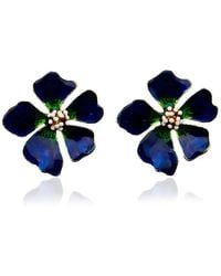 Milou Jewelry - Navy Blue & Green Wild Rose Flower Earrings - Lyst
